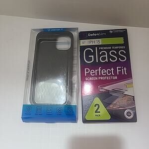 iPhone 15 Bundle Black Wallet Magnet Clasp Card Holder Stand + Screen Protectors